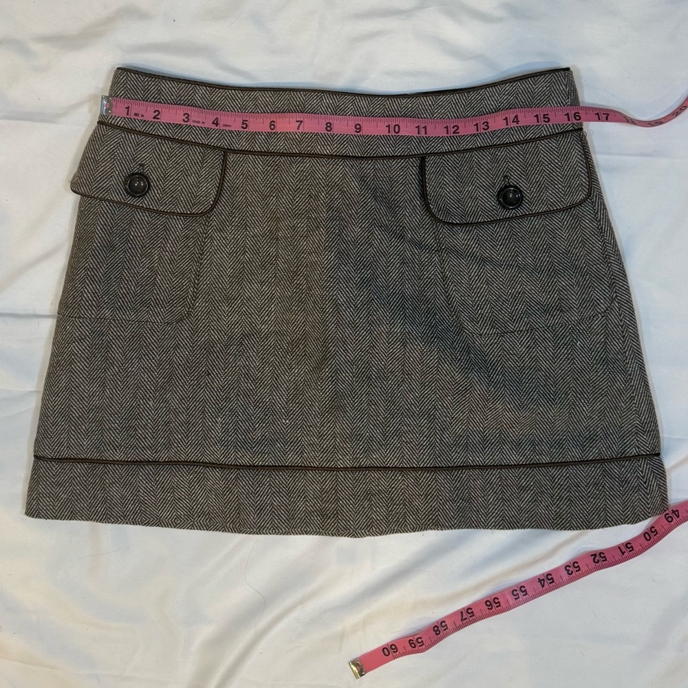 Tulle NWT Brown Herringbone Mini Skirt Large Preppy Academia - Picture 5 of 9